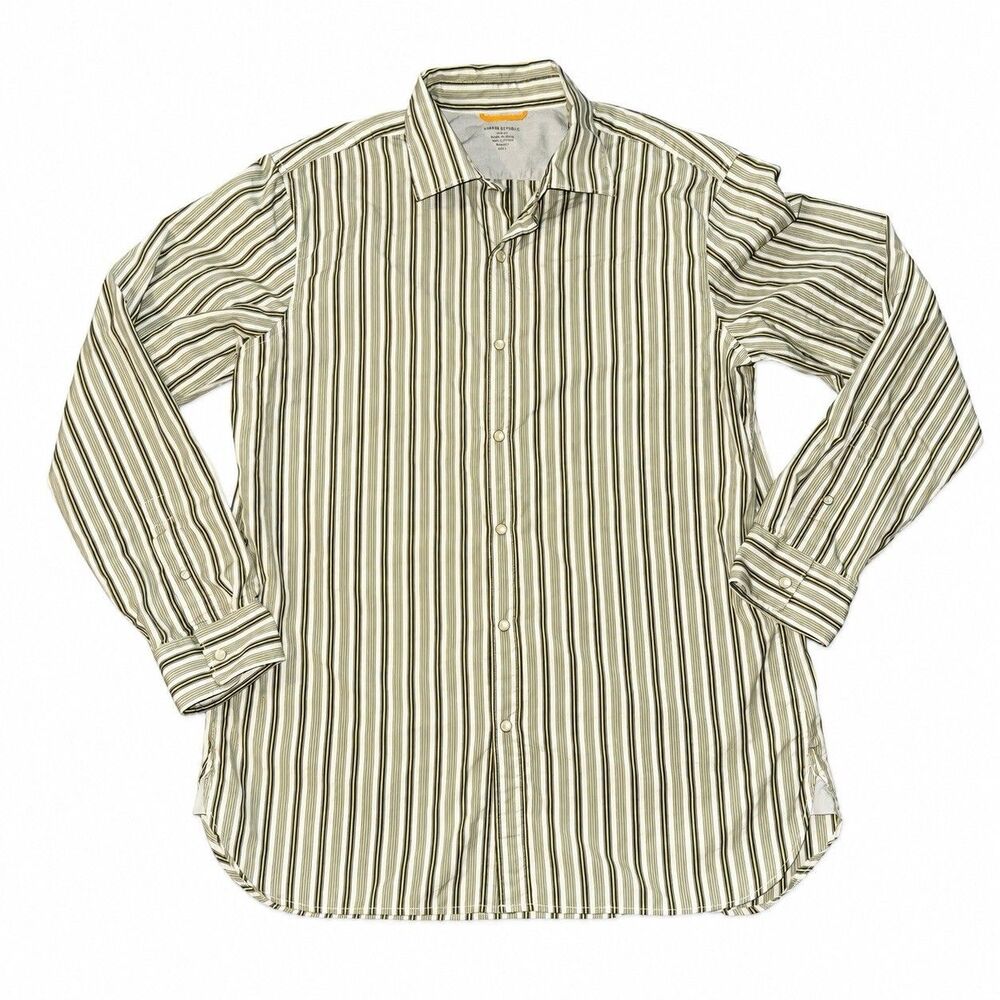 NWOT Banana Republic Mens Large Slim Fit Striped Pearl Snap Shirt 2007 - Picture 3 of 7